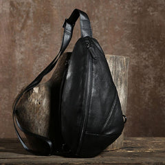 Handmade Leather Mens Cool Chest Bag Sling Bag Crossbody Bag Travel Bag Hiking Bag for men - imessengerbags
