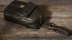 Handmade Leather Mens Cool Chest Bag Sling Bag Crossbody Bag Travel Bag Hiking Bag for men - imessengerbags