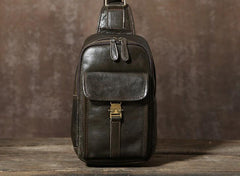 Handmade Leather Mens Cool Chest Bag Sling Bag Crossbody Bag Travel Bag Hiking Bag for men - imessengerbags