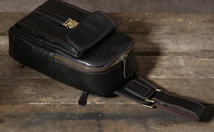 Handmade Leather Mens Cool Chest Bag Sling Bag Crossbody Bag Travel Bag Hiking Bag for men - imessengerbags