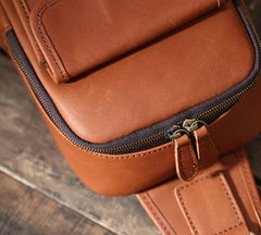 Handmade Leather Mens Cool Chest Bag Sling Bag Crossbody Bag Travel Bag Hiking Bag for men - imessengerbags