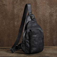 Handmade Leather Mens Cool Chest Bag Sling Bag Crossbody Bag Travel Bag Hiking Bag for men