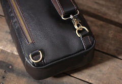 Handmade Leather Mens Cool Chest Bag Sling Bag Crossbody Bag Travel Bag Hiking Bag for men - imessengerbags