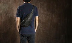 Handmade Leather Mens Cool Chest Bag Sling Bag Crossbody Bag Travel Bag Hiking Bag for men - imessengerbags