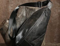 Handmade Leather Mens Cool Chest Bag Sling Bag Crossbody Bag Travel Bag Hiking Bag for men - imessengerbags