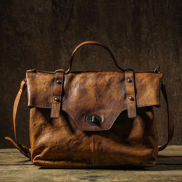 Handmade Leather Mens Cool Messenger Bag Briefcase Work Bag Business Bag Laptop Bag for men - imessengerbags