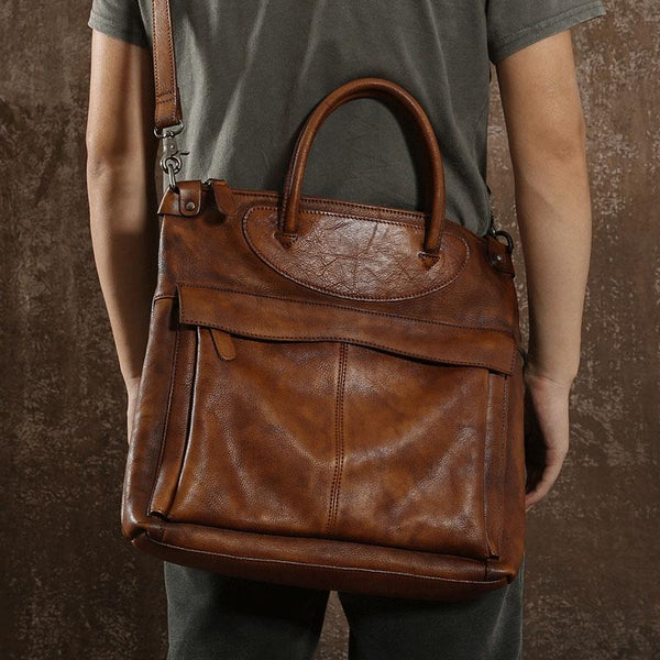 Handmade Leather Mens Cool Messenger Bag Briefcase Work Bag Business Bag Laptop Bag for men - imessengerbags