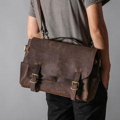 Handmade Leather Mens Cool Messenger Bag Briefcase Work Bag Business Bag Laptop Bag for men - imessengerbags