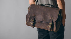 Handmade Leather Mens Cool Messenger Bag Briefcase Work Bag Business Bag Laptop Bag for men - imessengerbags