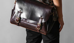 Handmade Leather Mens Cool Messenger Bag Briefcase Work Bag Business Bag Laptop Bag for men - imessengerbags