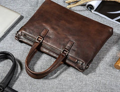 Handmade Leather Mens Cool Messenger Bag Briefcase Work Bag Business Bag Laptop Bag for men