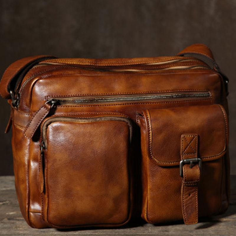 Handmade Leather Mens Cool Shoulder Bag Messenger Bag Chest Bag Bike Bag Cycling Bag for men