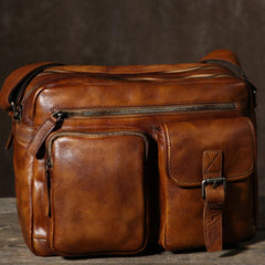 Handmade Leather Mens Cool Shoulder Bag Messenger Bag Chest Bag Bike Bag Cycling Bag for men