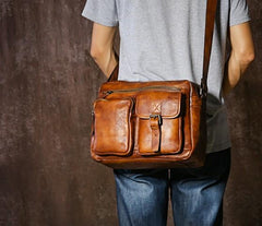 Handmade Leather Mens Cool Shoulder Bag Messenger Bag Chest Bag Bike Bag Cycling Bag for men