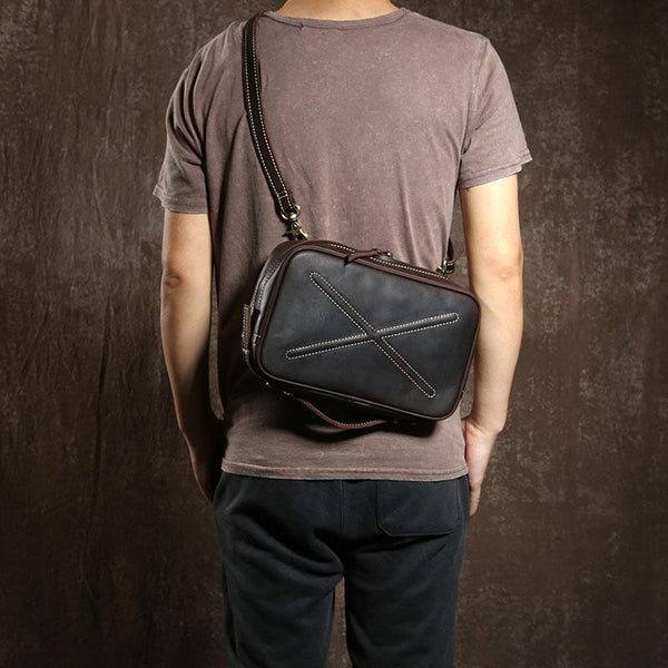 Handmade Leather Mens Cool Shoulder Bag Messenger Bag Chest Bag Bike Bag Cycling Bag for men - imessengerbags