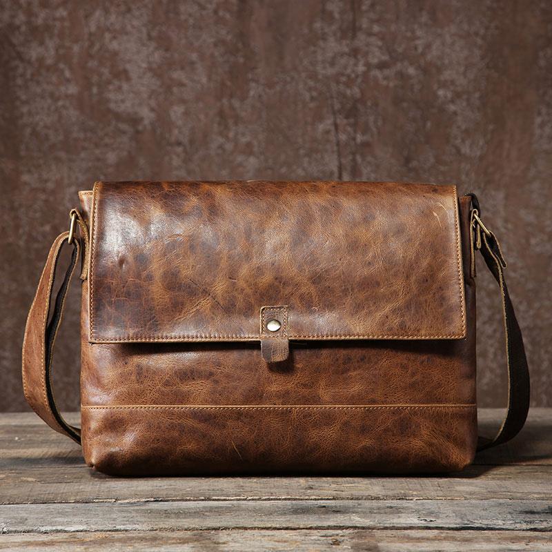 Handmade Leather Mens Cool Shoulder Bag Messenger Bag Chest Bag Bike Bag Cycling Bag for men