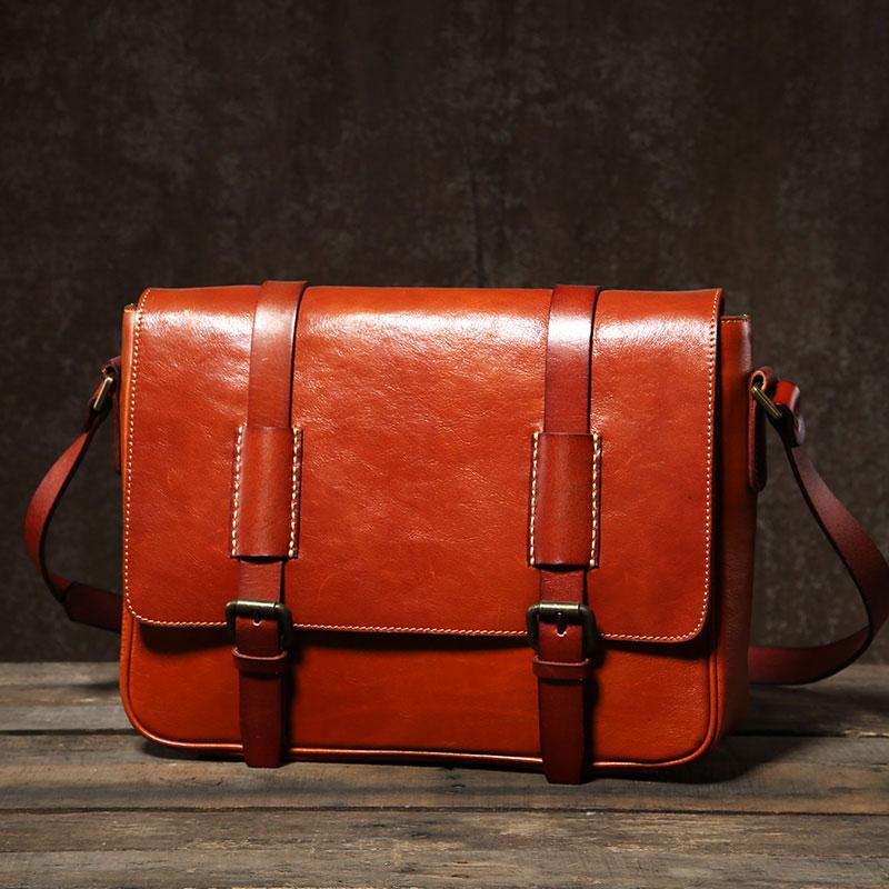 Handmade Leather Mens Cool Shoulder Bag Messenger Bag Chest Bag Bike Bag Cycling Bag for men