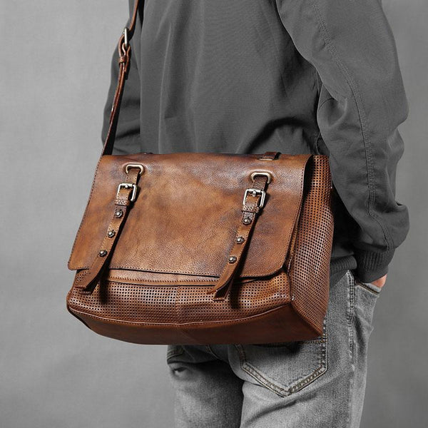 Handmade Leather Mens Cool Shoulder Bag Messenger Bag Chest Bag Bike Bag Cycling Bag for men - imessengerbags