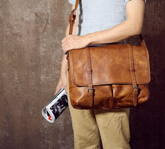 Handmade Leather Mens Cool Shoulder Bag Messenger Bag Chest Bag Bike Bag Cycling Bag for men