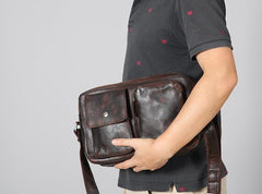 Handmade Leather Mens Cool Shoulder Bag Messenger Bag Chest Bag Bike Bag Cycling Bag for men