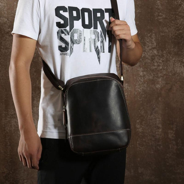 Handmade Leather Mens Cool Small Shoulder Bag Messenger Bag Chest Bag Bike Bag Cycling Bag for men - imessengerbags