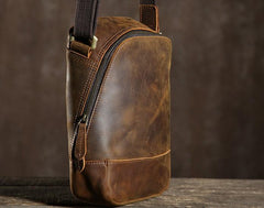 Handmade Leather Mens Cool Small Shoulder Bag Messenger Bag Chest Bag Bike Bag Cycling Bag for men