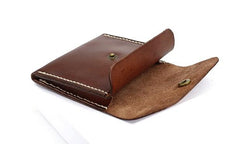 Handmade Leather Mens Front Pocket Wallet Card Wallet Slim Small Change Wallet for Men
