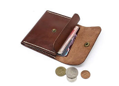 Handmade Leather Mens Front Pocket Wallet Card Wallet Slim Small Change Wallet for Men