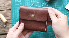 Handmade Leather Mens Front Pocket Wallet Card Wallet Slim Small Change Wallet for Men