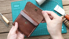 Handmade Leather Mens Front Pocket Wallet Card Wallet Slim Small Change Wallet for Men
