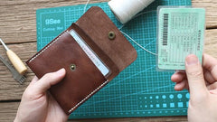 Handmade Leather Mens Front Pocket Wallet Card Wallet Slim Small Change Wallet for Men