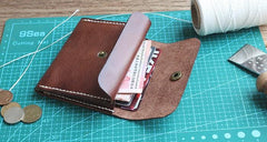 Handmade Leather Mens Front Pocket Wallet Card Wallet Slim Small Change Wallet for Men