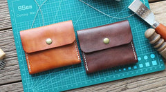Handmade Leather Mens Front Pocket Wallet Card Wallet Slim Small Change Wallet for Men