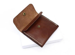 Handmade Leather Mens Front Pocket Wallet Card Wallet Slim Small Change Wallet for Men