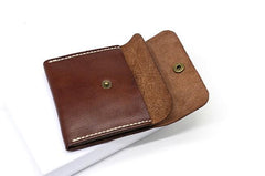 Handmade Leather Mens Front Pocket Wallet Card Wallet Slim Small Change Wallet for Men