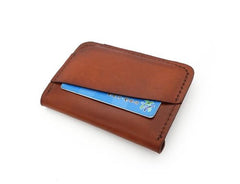 Handmade Leather Mens Front Pocket Wallet Card Wallets Small Change Wallets for Men