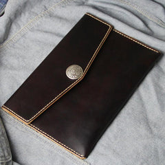 Handmade Leather Mens Large Clutch Wallet Wristlet Wallet iPad Case