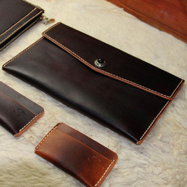 Handmade Leather Mens Large Clutch Wallet Wristlet Wallet iPad Case - imessengerbags