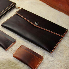 Handmade Leather Mens Large Clutch Wallet Wristlet Wallet iPad Case