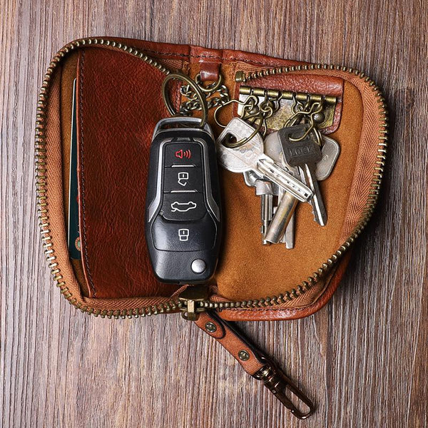 Handmade Leather Mens Small Brown Key Wallet Key Holder Black Car Key Case for Men - imessengerbags
