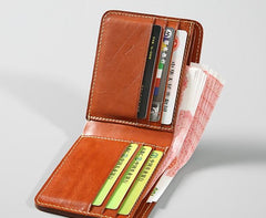 Handmade Leather Mens Slim Cool billfold Leather Wallet Men Small Wallets Bifold for Men - imessengerbags