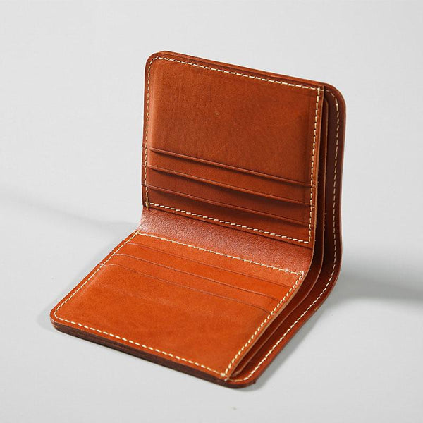 Handmade Leather Mens Slim Cool billfold Leather Wallet Men Small Wallets Bifold for Men - imessengerbags