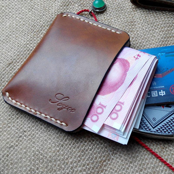 Handmade Leather Mens Slim Front Pocket Wallet Leather Small Wallets  for Men - imessengerbags