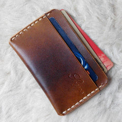 Handmade Leather Mens Slim Front Pocket Wallets Leather Card Wallet for Men - imessengerbags