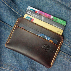 Handmade Leather Mens Slim Front Pocket Wallets Leather Card Wallet for Men - imessengerbags