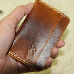 Handmade Leather Mens Slim Front Pocket Wallets Leather Card Wallet for Men - imessengerbags