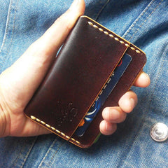 Handmade Leather Mens Slim Front Pocket Wallets Leather Card Wallet for Men - imessengerbags
