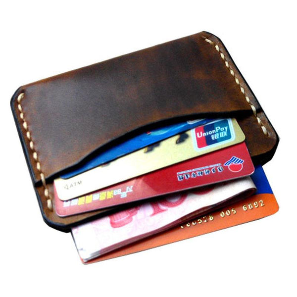 Handmade Leather Mens Slim Front Pocket Wallets Leather Card Wallets for Men - imessengerbags