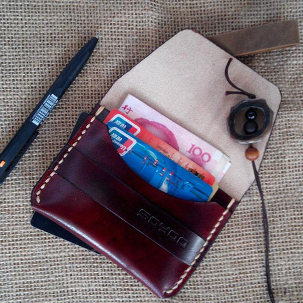 Handmade Leather Mens Slim Small Wallet Leather Card Wallets for Men - imessengerbags
