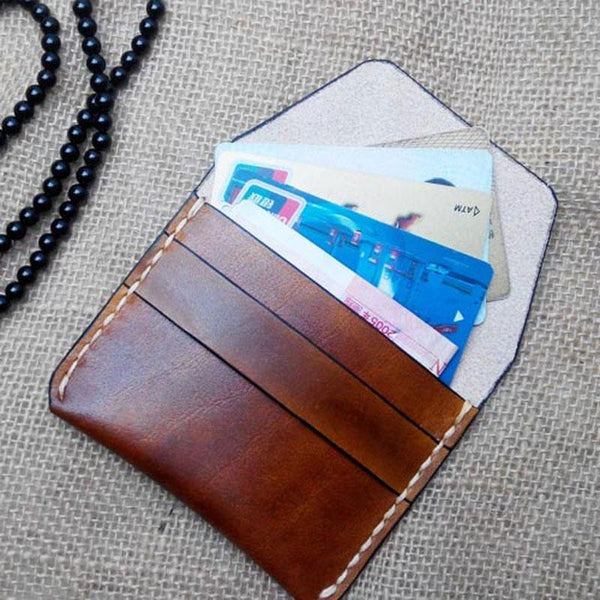 Handmade Leather Mens Small Front Pocket Wallet Leather Card Wallets for Men - imessengerbags